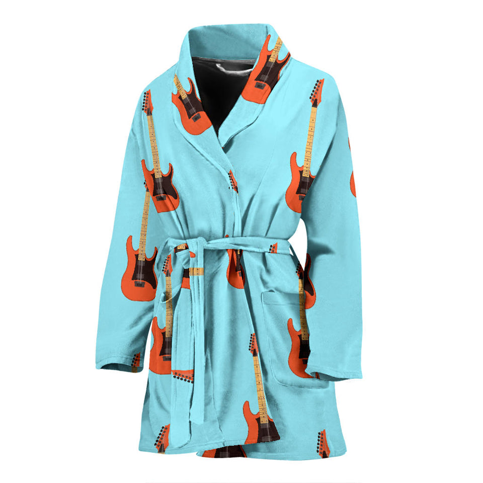 Electric Guitar Pattern Light Blue Background Women'S Bathrobe