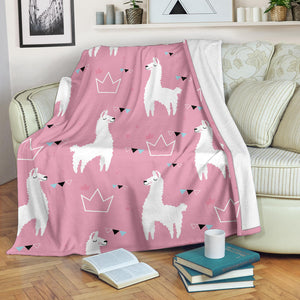 Llama Alpaca Pink Background Premium Blanket