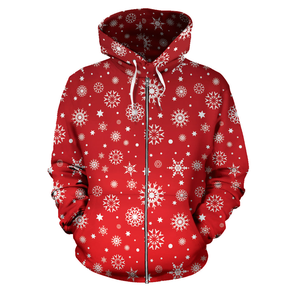 Snowflake Pattern Red Background Zip Up Hoodie