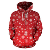 Snowflake Pattern Red Background Zip Up Hoodie