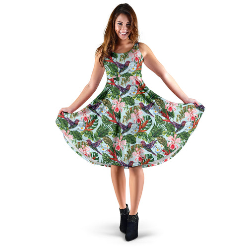 Hummingbird Pattern Print Design 05 Sleeveless Midi Dress