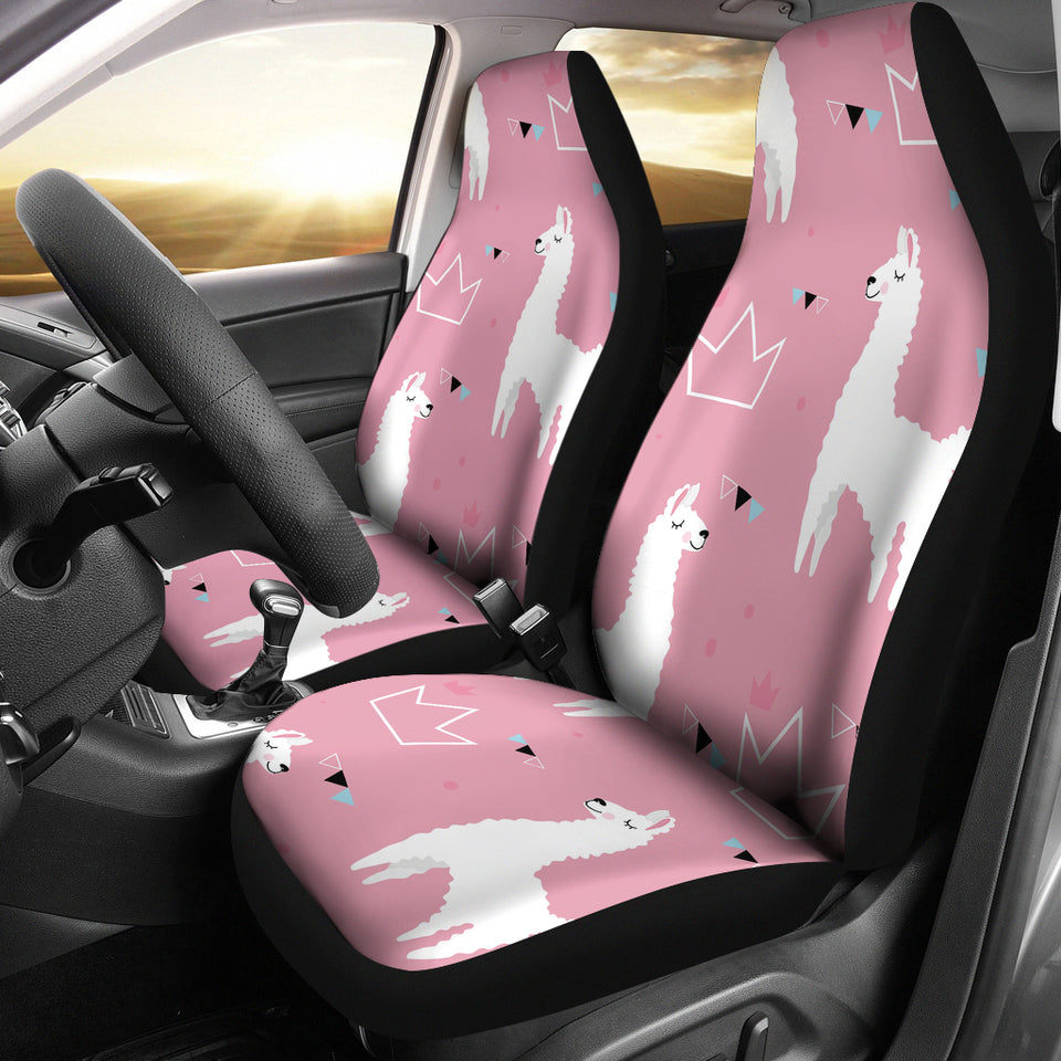 Llama Alpaca Pink Background Universal Fit Car Seat Covers