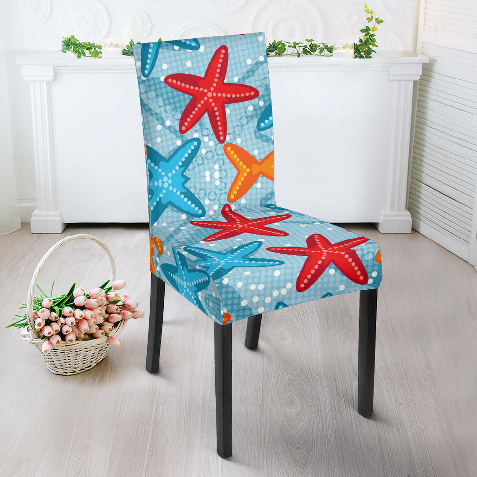 Blue Red Orange Starfish Pattern Dining Chair Slipcover