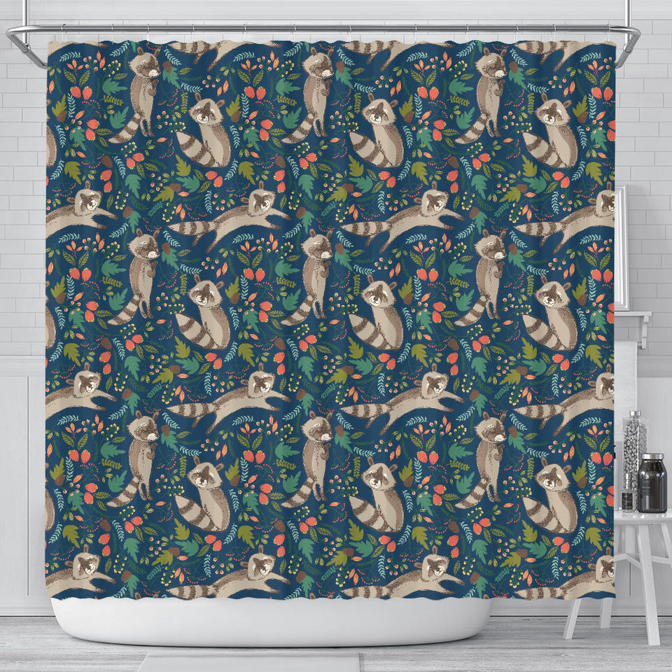 Raccoon Tropical Leaves Pattern Shower Curtain Fulfilled In US