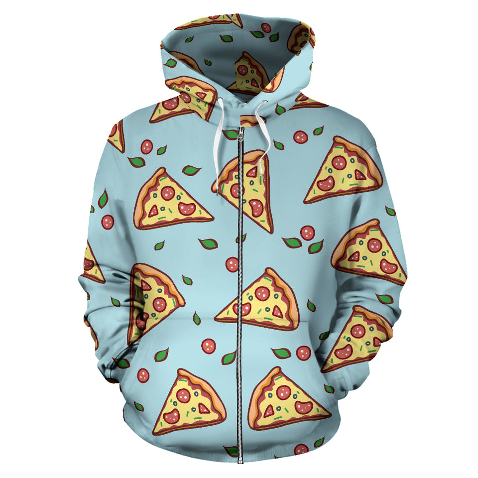 Hand Drawn Pizza Blue Background Zip Up Hoodie