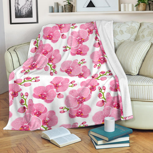 Pink Purple Orchid Pattern Background Premium Blanket