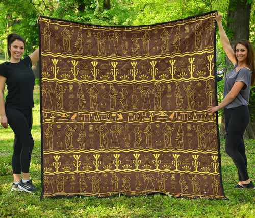Egypt Hieroglyphics Pattern Print Design 03 Premium Quilt