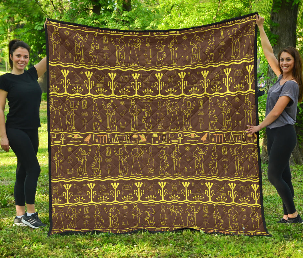 Egypt Hieroglyphics Pattern Print Design 03 Premium Quilt