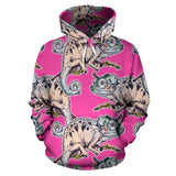 Chameleon Lizard Pattern Pink Background Men Women Pullover Hoodie