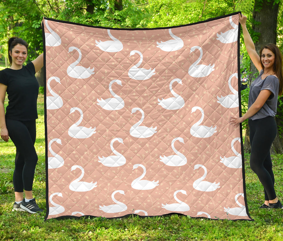 Swan Flower Light Pink Background Premium Quilt