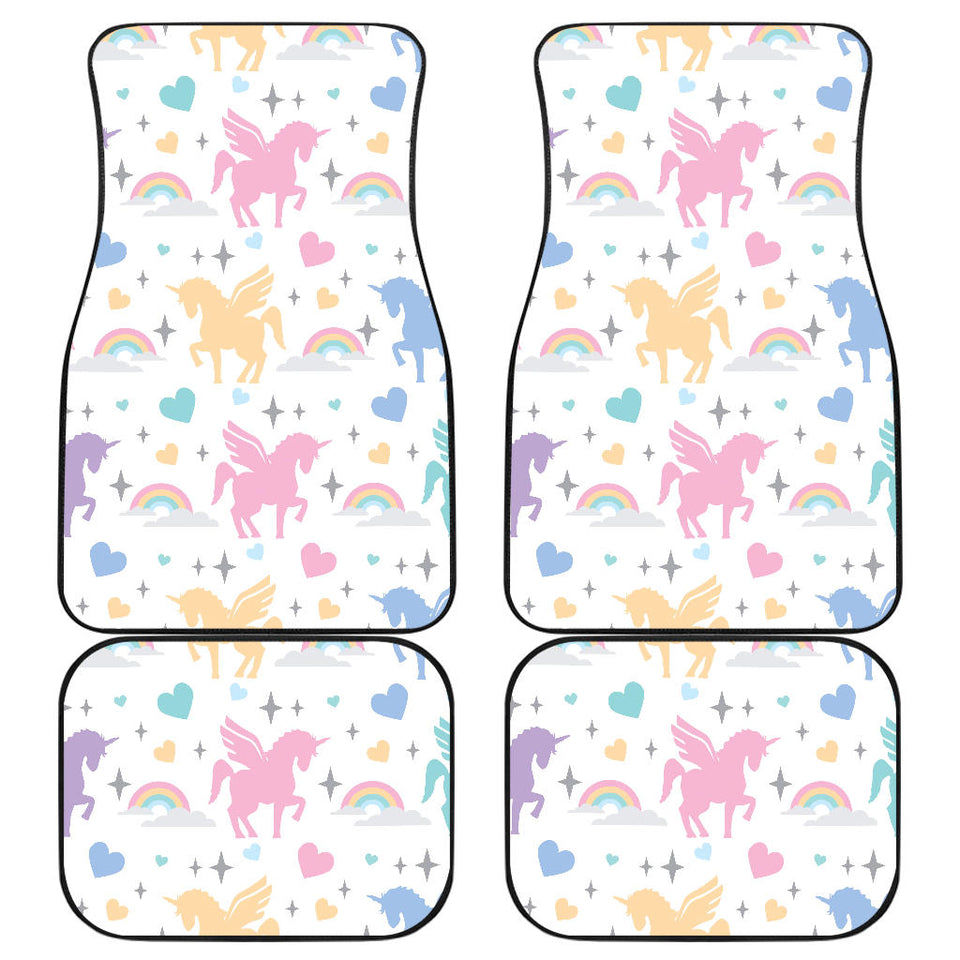 Colorful Unicorn Rainbow Heart Pattern Front And Back Car Mats