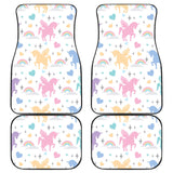 Colorful Unicorn Rainbow Heart Pattern Front And Back Car Mats