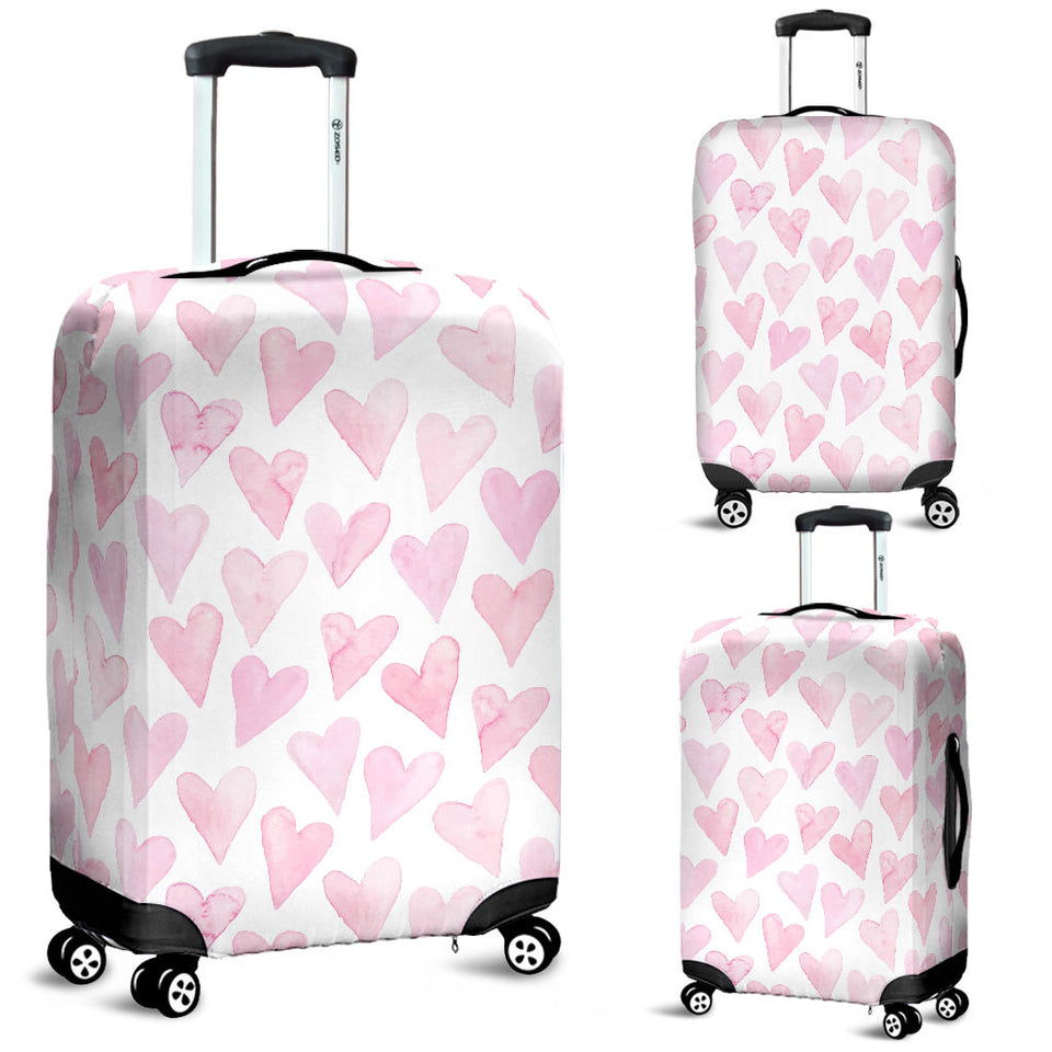 Watercolor Pink Heart Pattern Luggage Covers