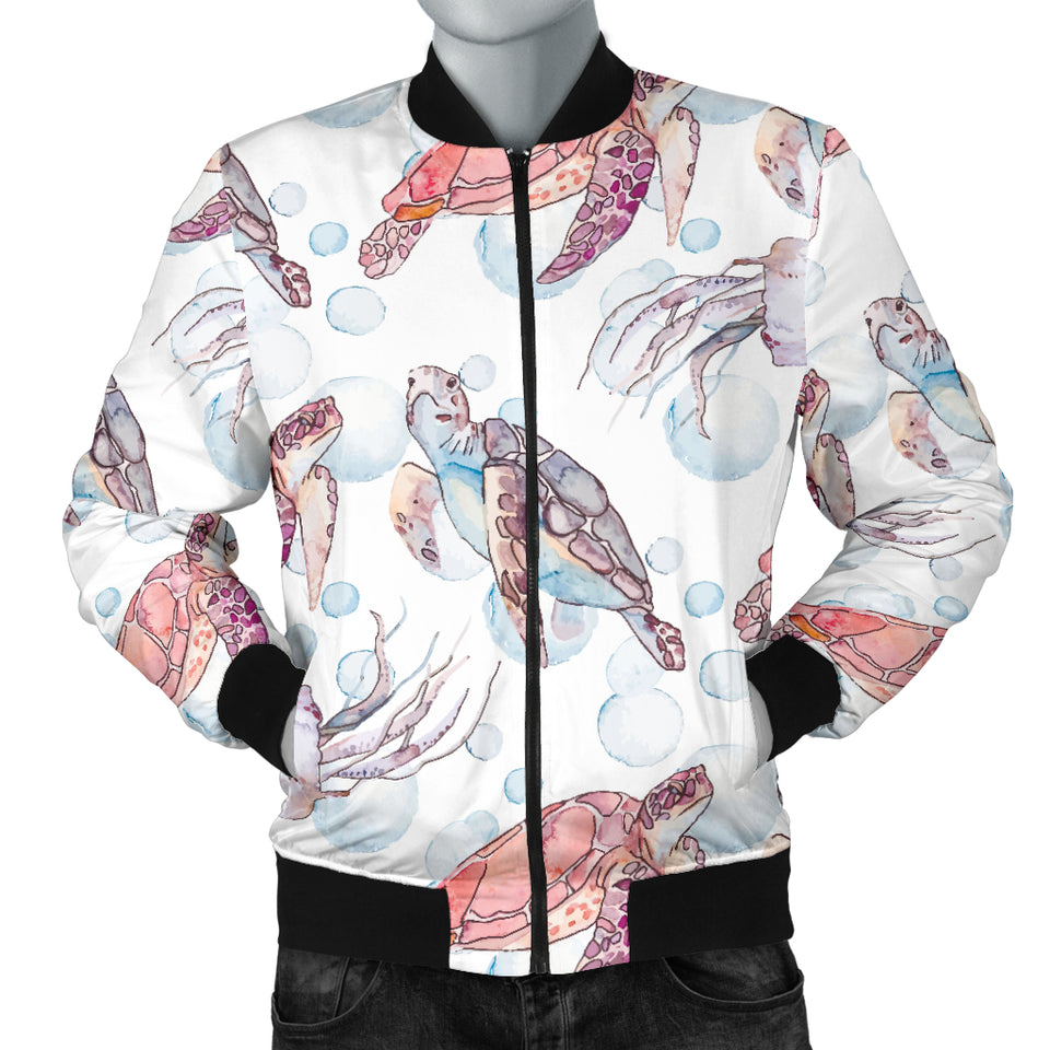 Watercolor Sea Turtle Jellyfish Pattern Men'S Bomber Jacket