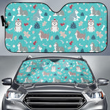 Christmas Cute Siberian Husky Puppie Pattern Car Sun Shade