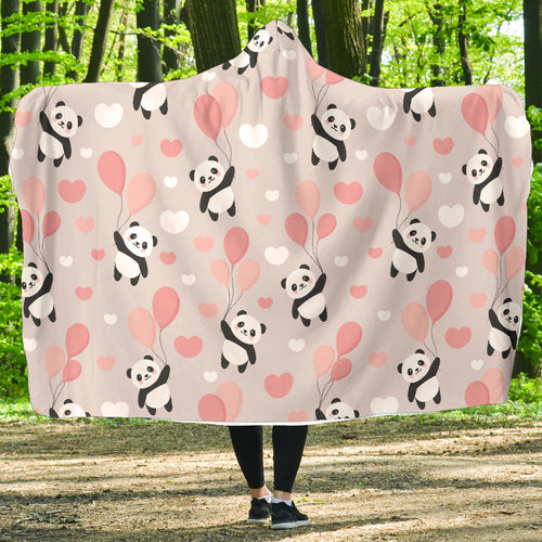 Cute Panda Ballon Heart Pattern Hooded Blanket