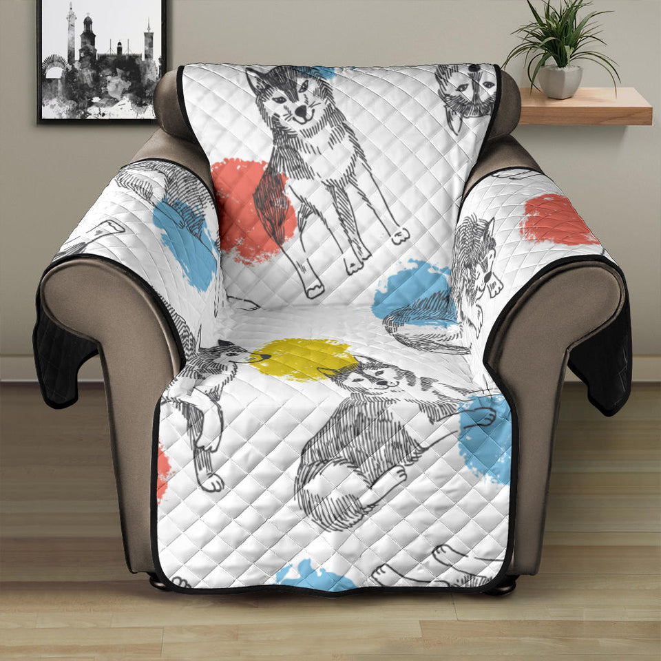 Siberian husky and colorful circle pattern Recliner Cover Protector
