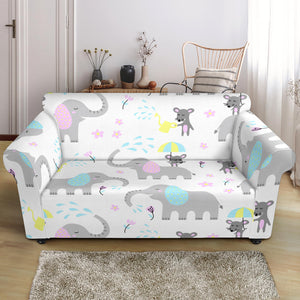 Cute Elephant Mouse Pattern Loveseat Couch Slipcover