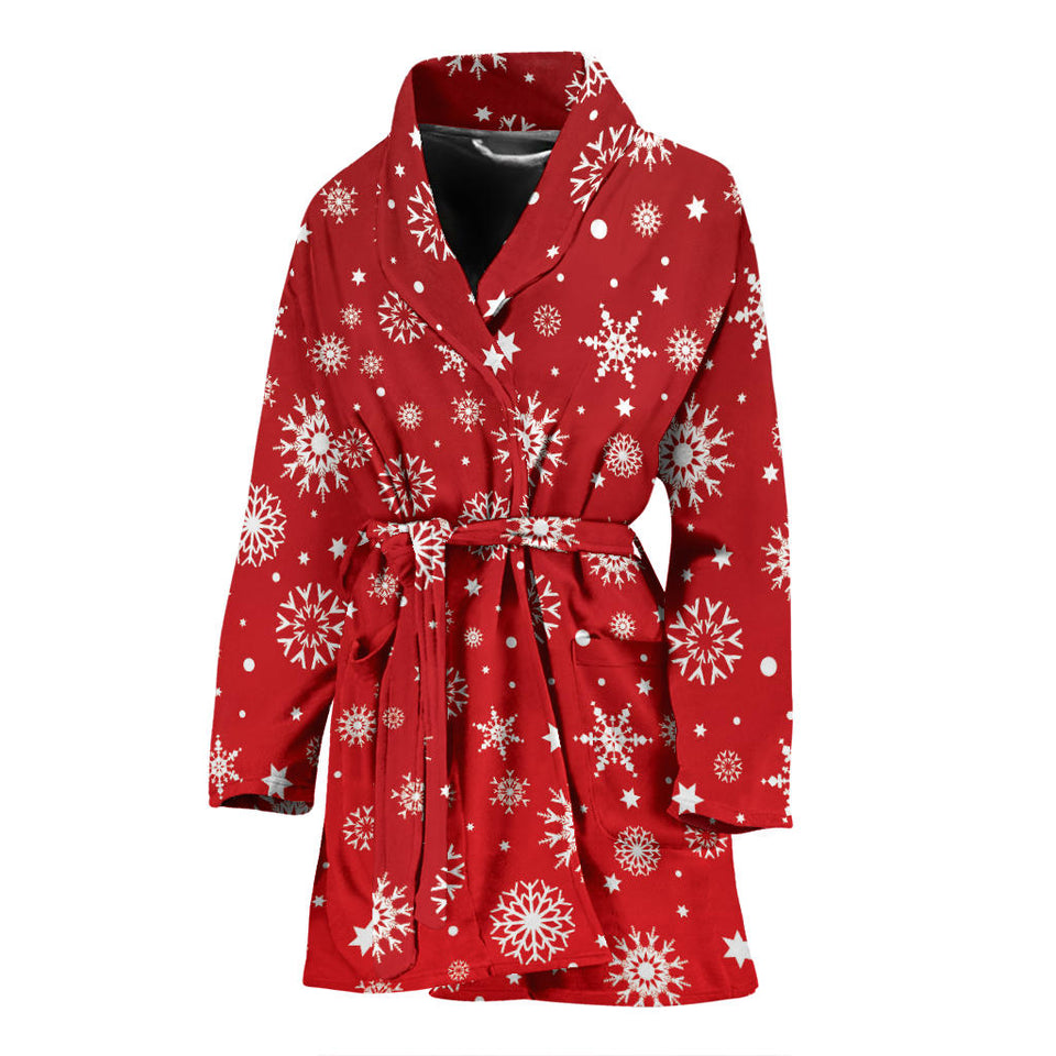 Snowflake Pattern Red Background Women'S Bathrobe
