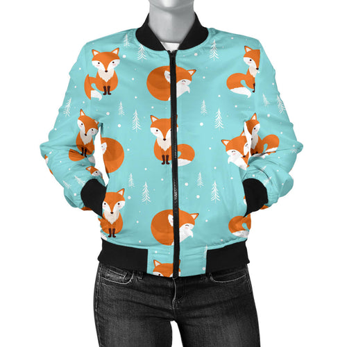 Fox Pattern Blue B Ackground Women'S Bomber Jacket