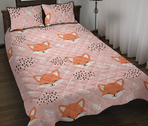 Cute fox pattern pink background Quilt Bed Set