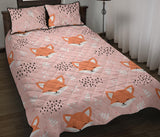 Cute fox pattern pink background Quilt Bed Set