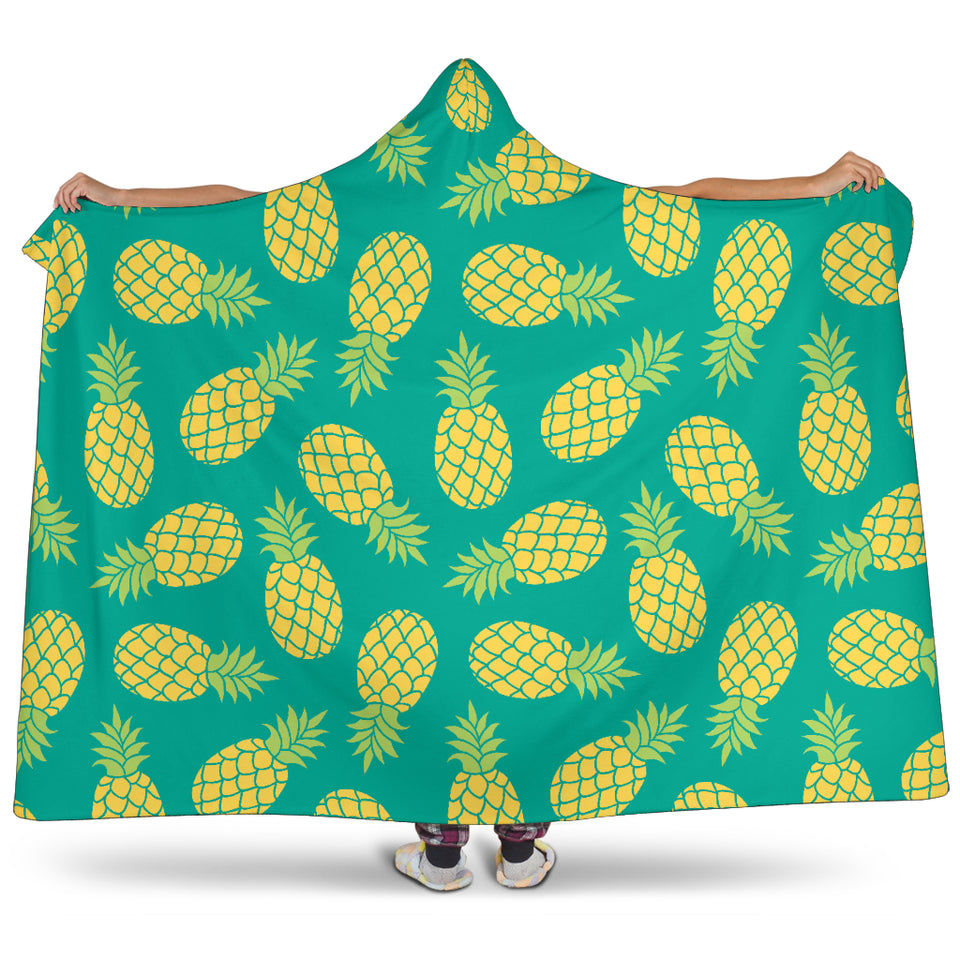 Pineapples Pattern Green Background Hooded Blanket
