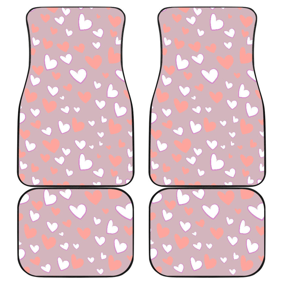 Coral White Heart Pattern Front And Back Car Mats