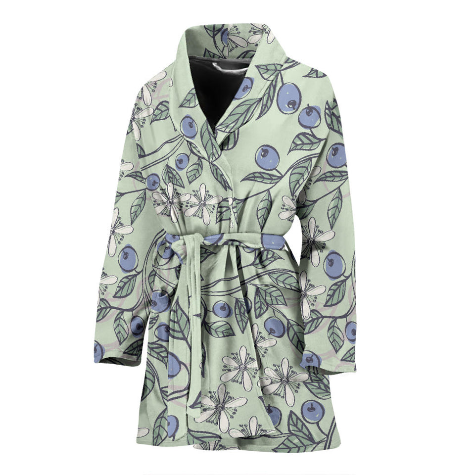 Hand Drawn Blueberry Pattern Women'S Bathrobe