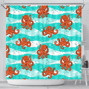 Octopuses Sea Wave Background Shower Curtain Fulfilled In US