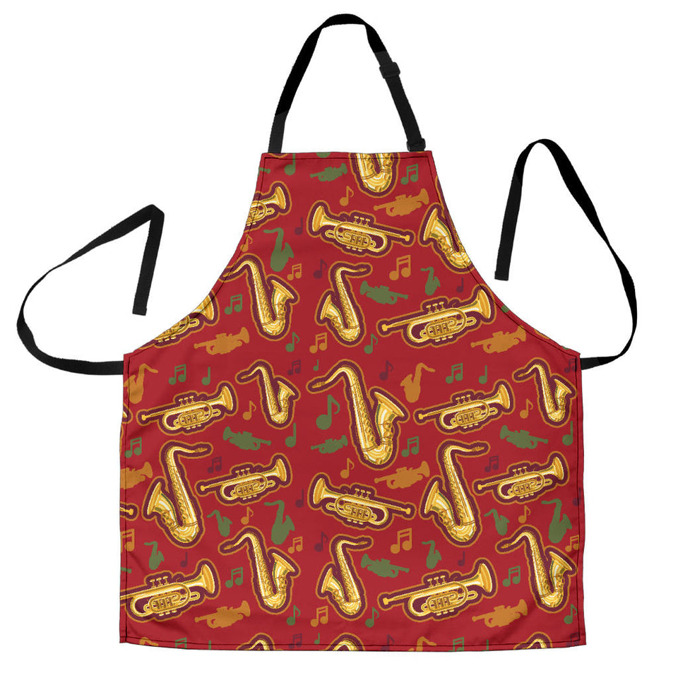 Saxophone Cornet Pattern Red Background Adjustable Apron