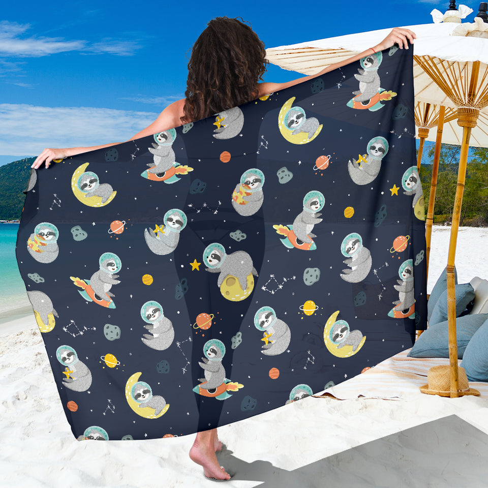 Cute Sloth Astronaut Star Planet Rocket Pattern Sarong