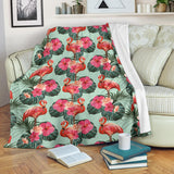Beautiful Flamingo Tropical Palm Leaves Hibiscus Pateern Background Premium Blanket