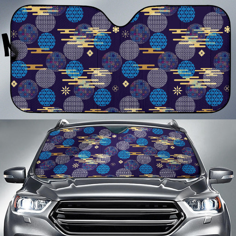 Blue Japanese Pattern Cloud Wave Flower Car Sun Shade