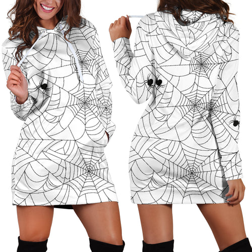 Spider Web Cobweb Pattern White Background Women'S Hoodie Dress