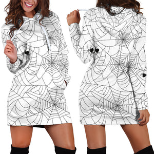 Spider Web Cobweb Pattern White Background Women'S Hoodie Dress