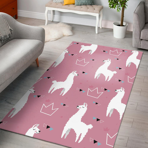 Llama Alpaca Pink Background Area Rug