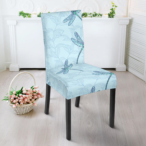Dragonfly Pattern Blue Background Dining Chair Slipcover