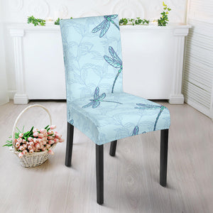 Dragonfly Pattern Blue Background Dining Chair Slipcover