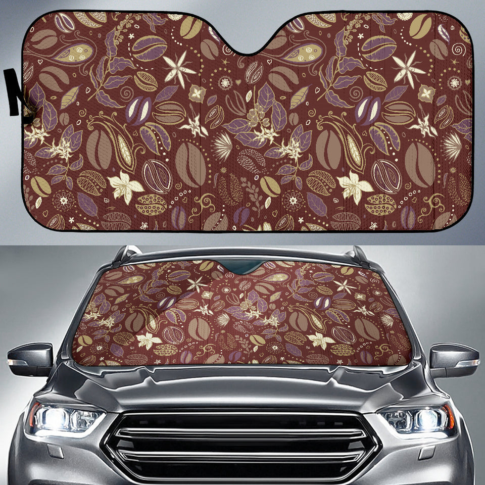 Coffee Bean Flower Pattern Car Sun Shade