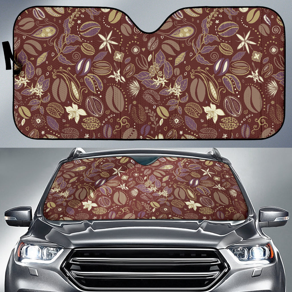 Coffee Bean Flower Pattern Car Sun Shade