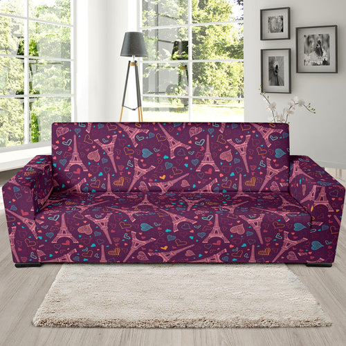 Eiffel Tower Heart Pattern Print Design 04 Sofa Slipcover