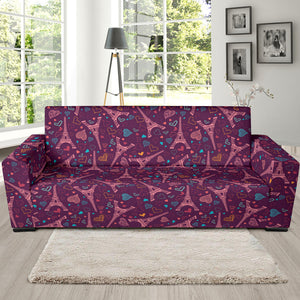 Eiffel Tower Heart Pattern Print Design 04 Sofa Slipcover
