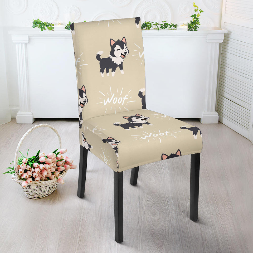 Cute Siberian Husky Dining Chair Slipcover