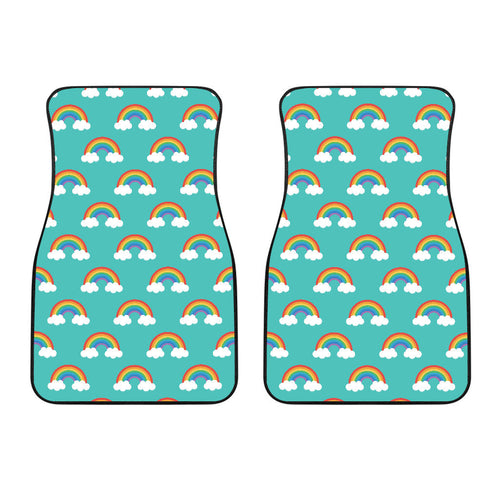 Rainbow Pattern Green Background Front Car Mats
