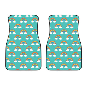 Rainbow Pattern Green Background Front Car Mats