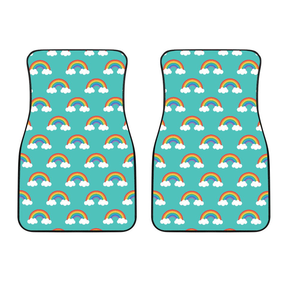 Rainbow Pattern Green Background Front Car Mats
