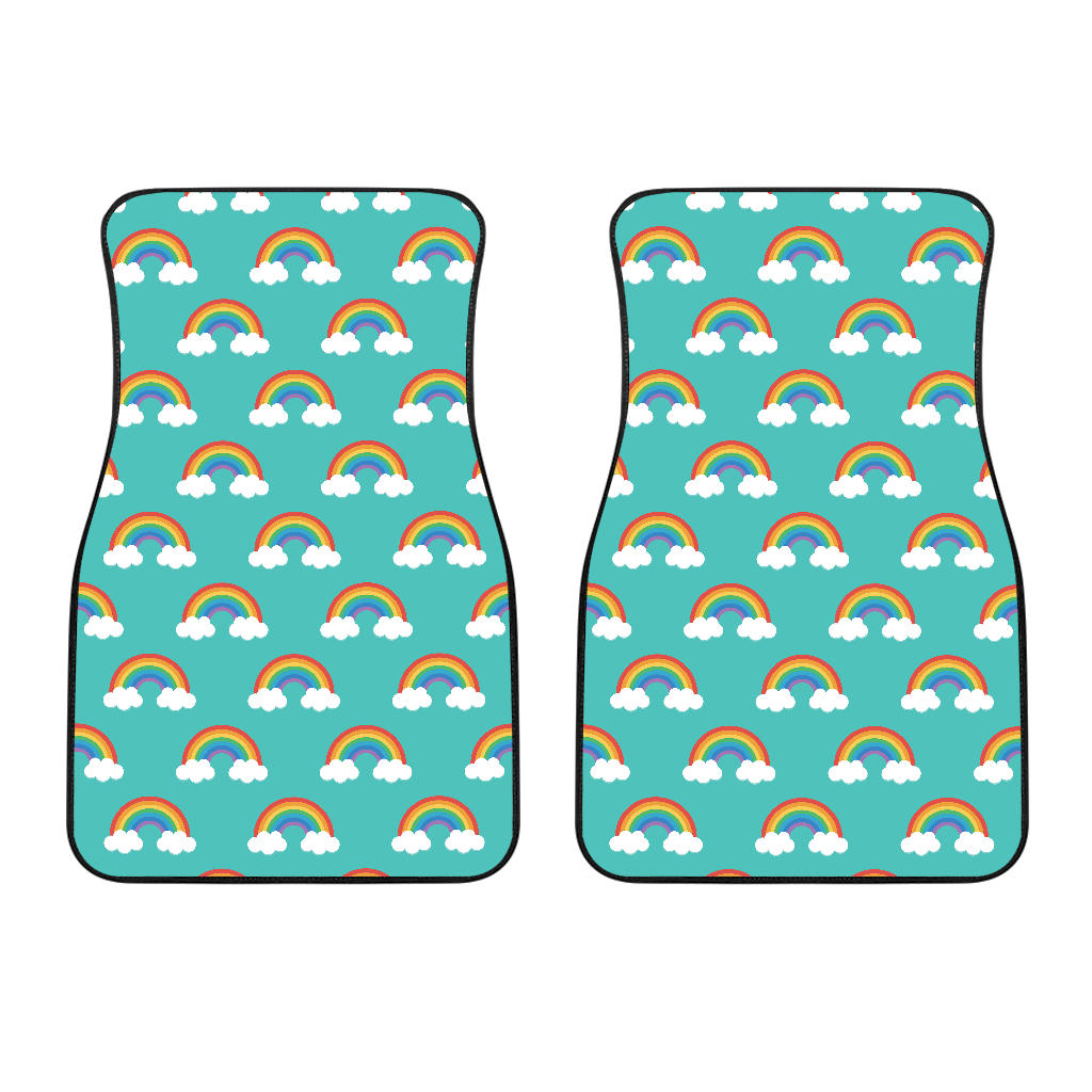 Rainbow Pattern Green Background Front Car Mats