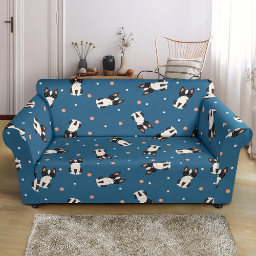 Cute Boston Terrier Dog Spattern Loveseat Couch Slipcover