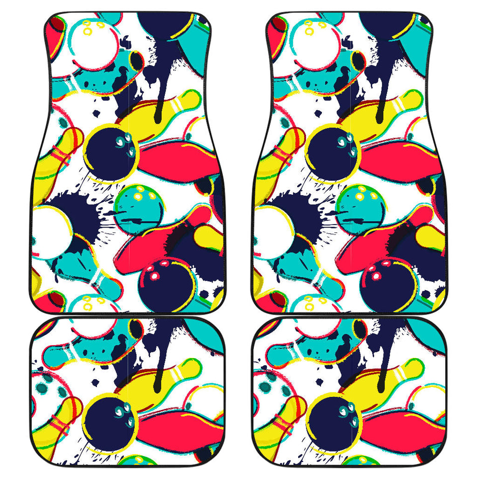 Watercolor Bowling Ball Pins Front And Back Car Mats